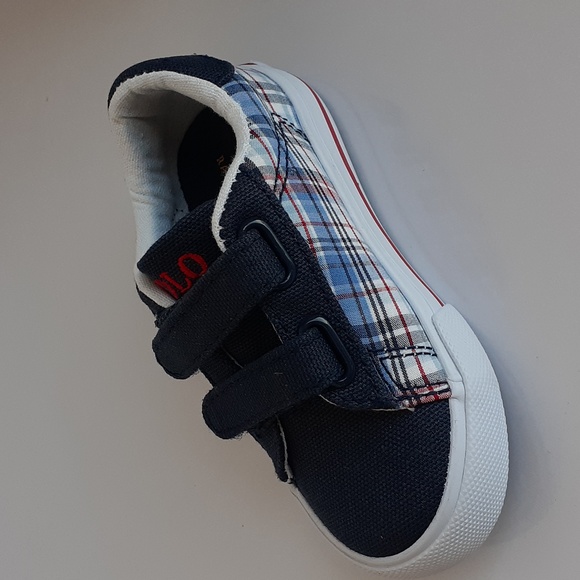 Polo Ralph Lauren Boys Plaid Canvas Sneakers Velcro Red Pony Toddler Sz 6 - Picture 6 of 11